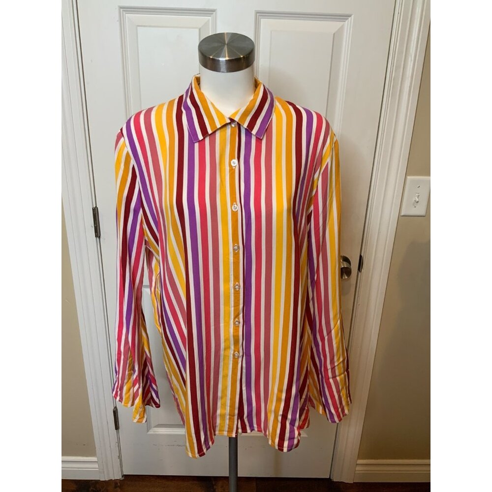 Tularosa Rainbow Striped Long Sleeve Button-Up Shirt, Size S
